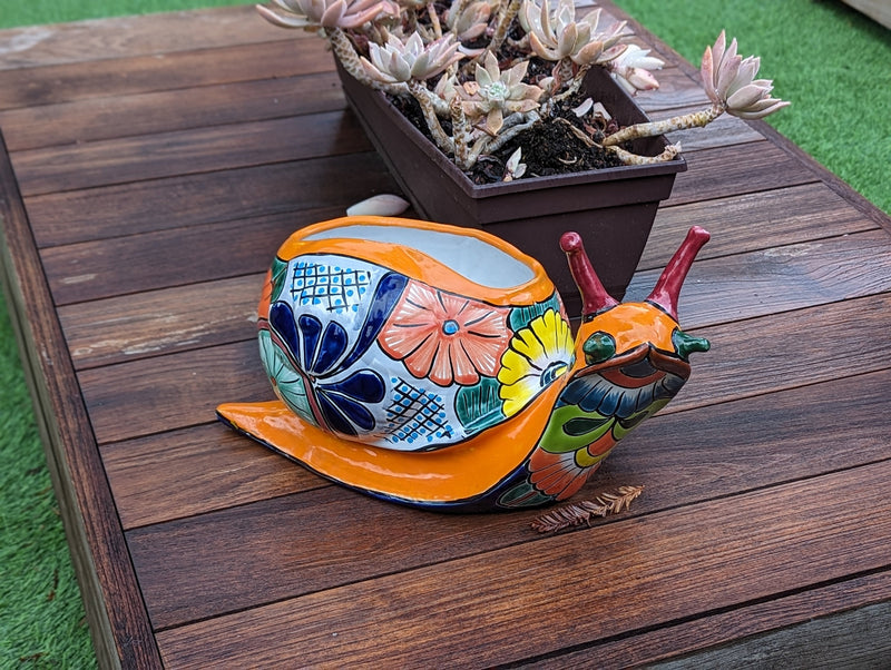 Talavera Snail Planter, Ceramic Mexican Planter Pot for Indoor Home Decor or Outdoor Garden Decor is also Exquisite Hand Painted Yard Art