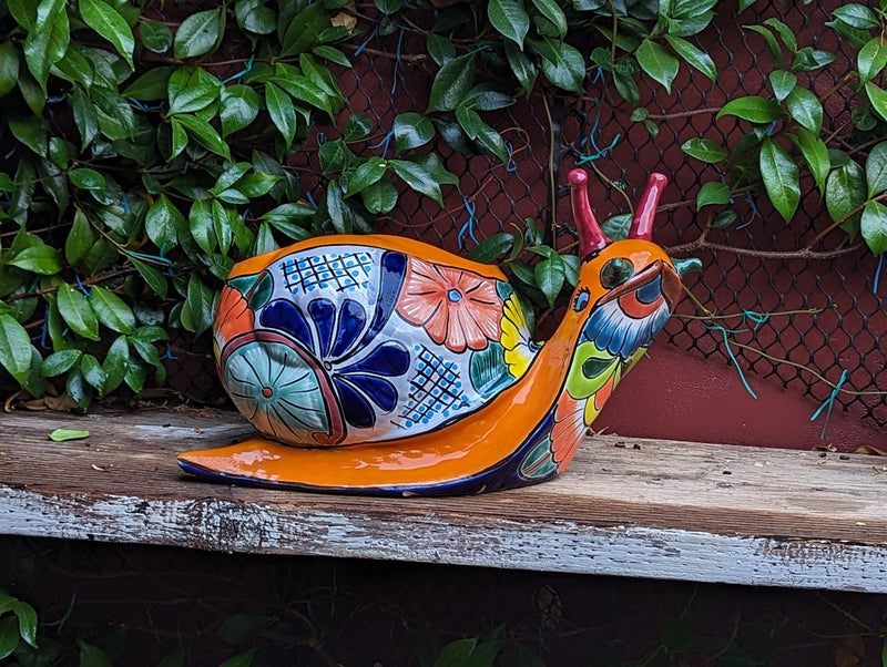 Talavera Snail Planter, Ceramic Mexican Planter Pot for Indoor Home Decor or Outdoor Garden Decor is also Exquisite Hand Painted Yard Art