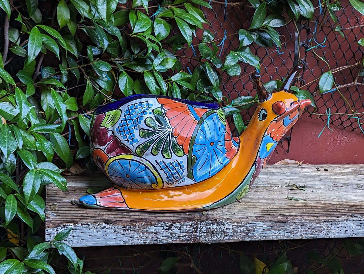 Talavera Snail Planter, Ceramic Mexican Planter Pot for Indoor Home Decor or Outdoor Garden Decor is also Exquisite Hand Painted Yard Art
