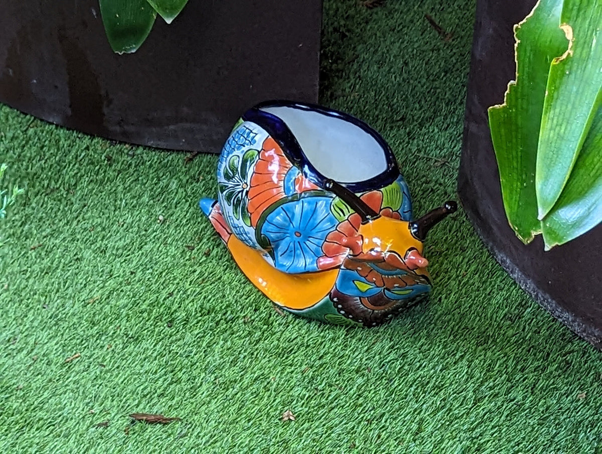 Talavera Snail Planter, Ceramic Mexican Planter Pot for Indoor Home Decor or Outdoor Garden Decor is also Exquisite Hand Painted Yard Art