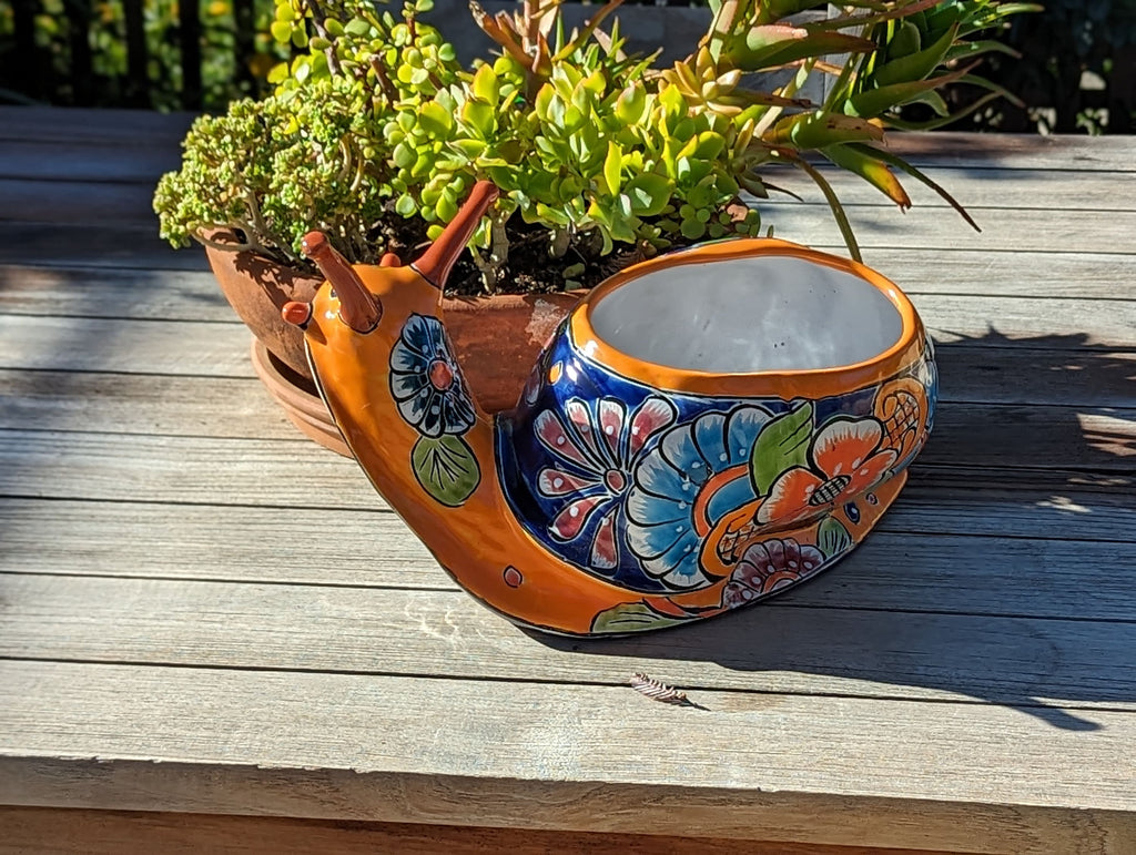 Talavera Snail Planter, Ceramic Mexican Planter Pot for Indoor Home Decor or Outdoor Garden Decor is also Exquisite Hand Painted Yard Art