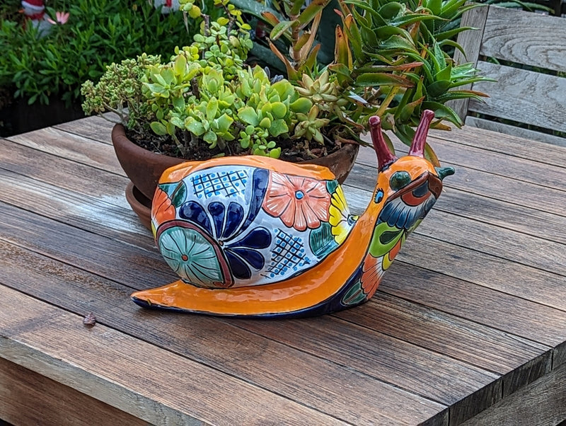 Talavera Snail Planter, Ceramic Mexican Planter Pot for Indoor Home Decor or Outdoor Garden Decor is also Exquisite Hand Painted Yard Art