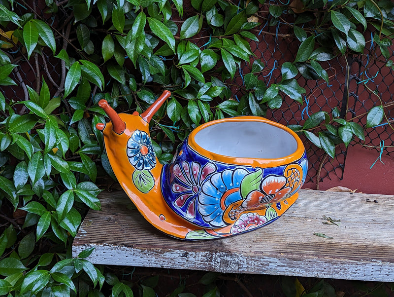 Talavera Snail Planter, Ceramic Mexican Planter Pot for Indoor Home Decor or Outdoor Garden Decor is also Exquisite Hand Painted Yard Art