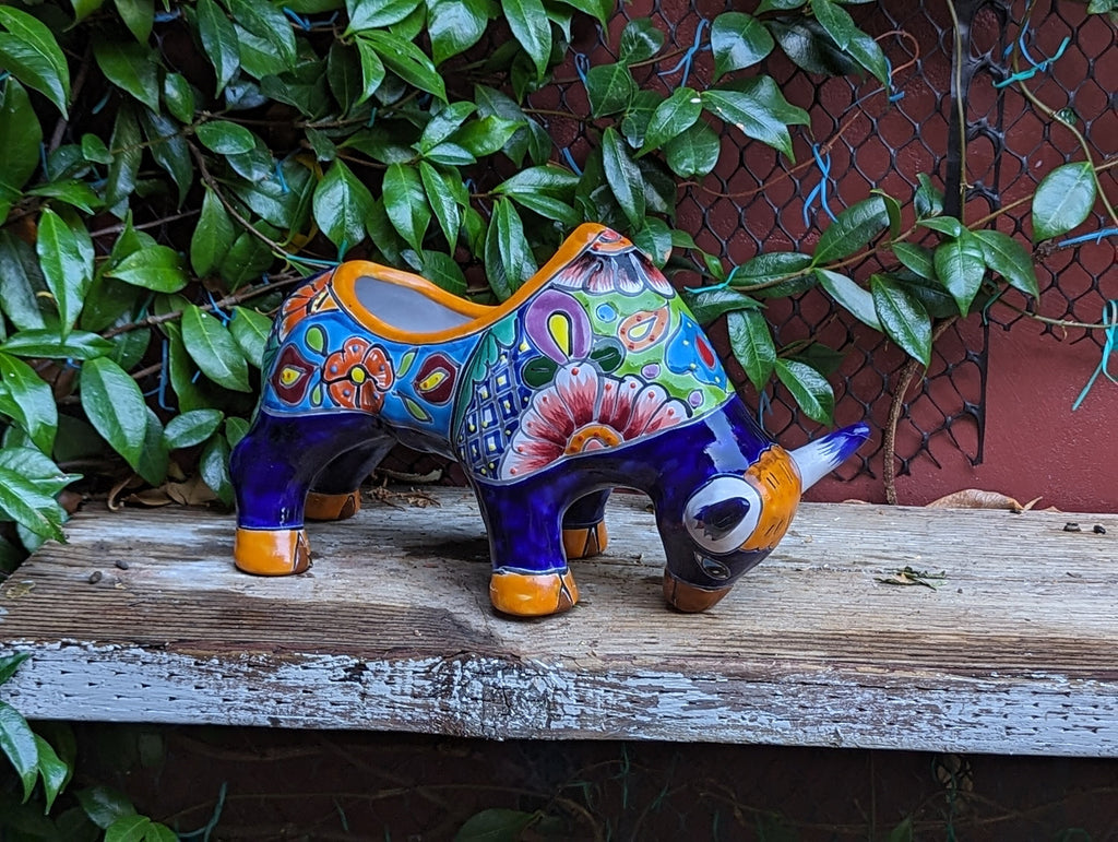 Talavera Bull Planter, Ceramic Mexican Planter Pot for Indoor Home Decor or Outdoor Garden Decor is also Exquisite Hand Painted Yard Art