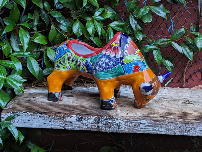 Talavera Bull Planter, Ceramic Mexican Planter Pot for Indoor Home Decor or Outdoor Garden Decor is also Exquisite Hand Painted Yard Art