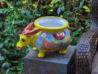 Talavera Donkey Planter is Hand Painted Ceramic Mexican Pottery | Colorful Planter Pot for Yard Art & Outdoor Garden Decor, Burro Flower Pot