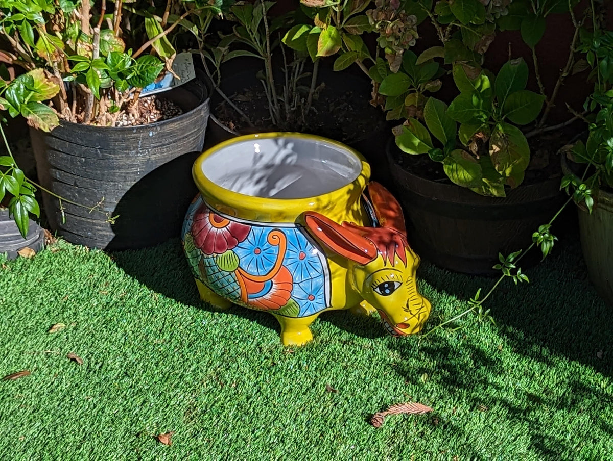 Talavera Donkey Planter is Hand Painted Ceramic Mexican Pottery | Colorful Planter Pot for Yard Art & Outdoor Garden Decor, Burro Flower Pot