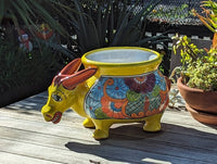 Talavera Donkey Planter is Hand Painted Ceramic Mexican Pottery | Colorful Planter Pot for Yard Art & Outdoor Garden Decor, Burro Flower Pot