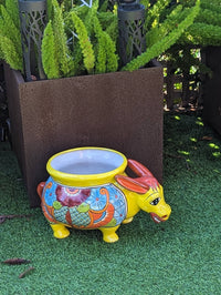 Talavera Donkey Planter is Hand Painted Ceramic Mexican Pottery | Colorful Planter Pot for Yard Art & Outdoor Garden Decor, Burro Flower Pot