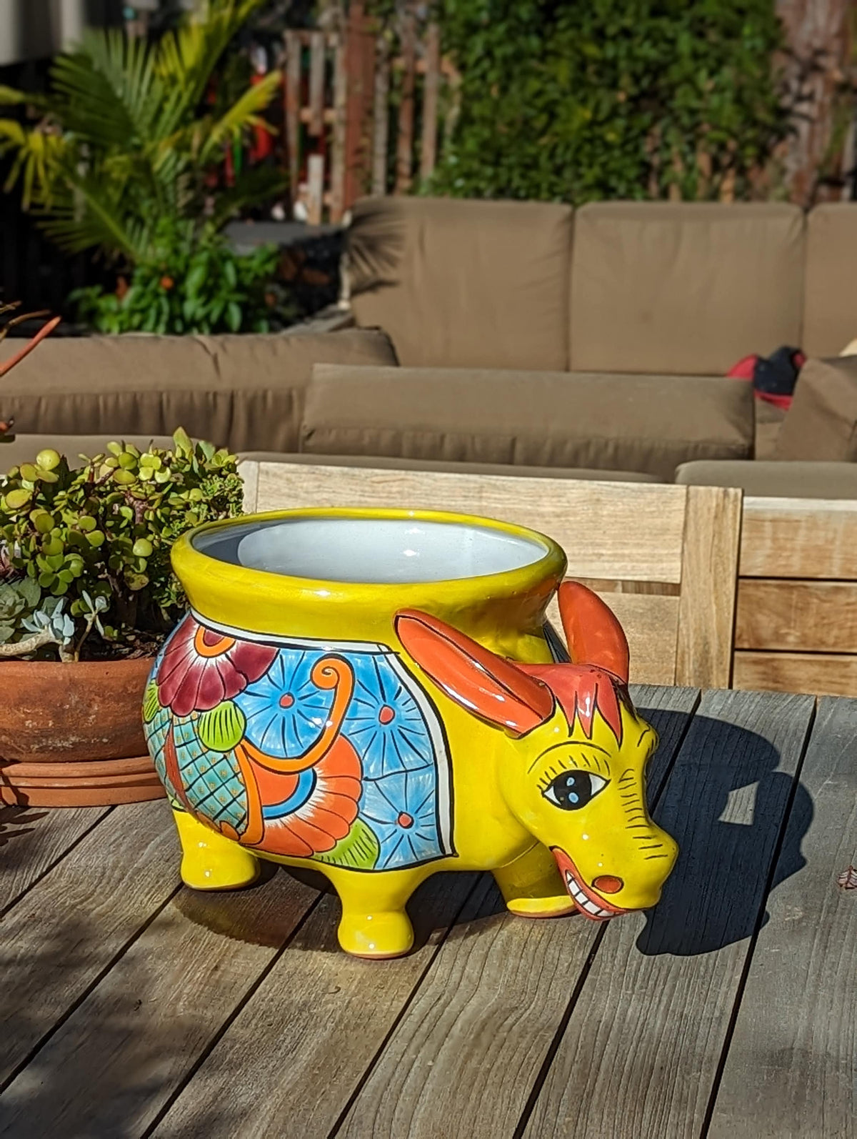 Talavera Donkey Planter is Hand Painted Ceramic Mexican Pottery | Colorful Planter Pot for Yard Art & Outdoor Garden Decor, Burro Flower Pot
