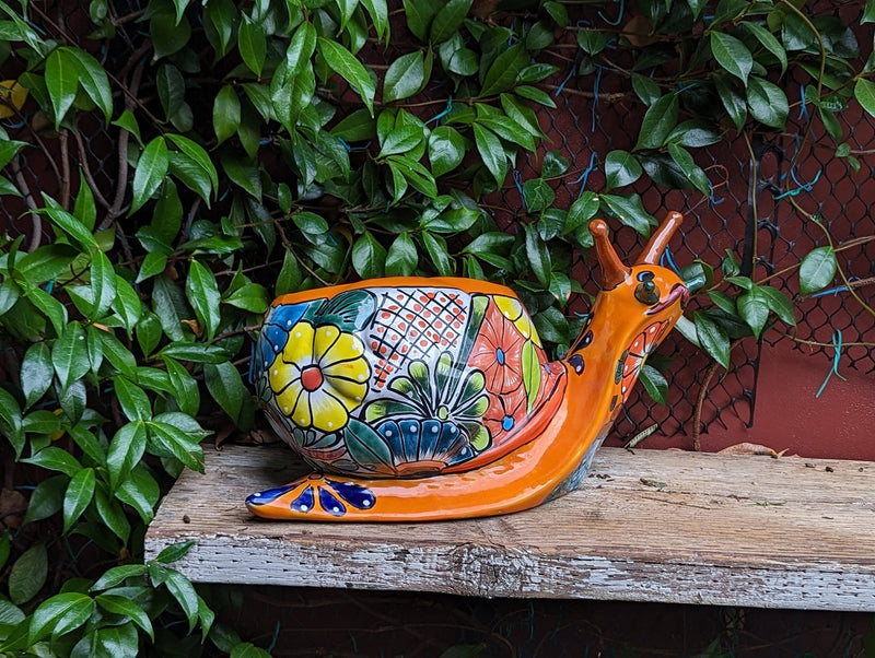 Talavera Snail Planter, Ceramic Mexican Planter Pot for Indoor Home Decor or Outdoor Garden Decor is also Exquisite Hand Painted Yard Art