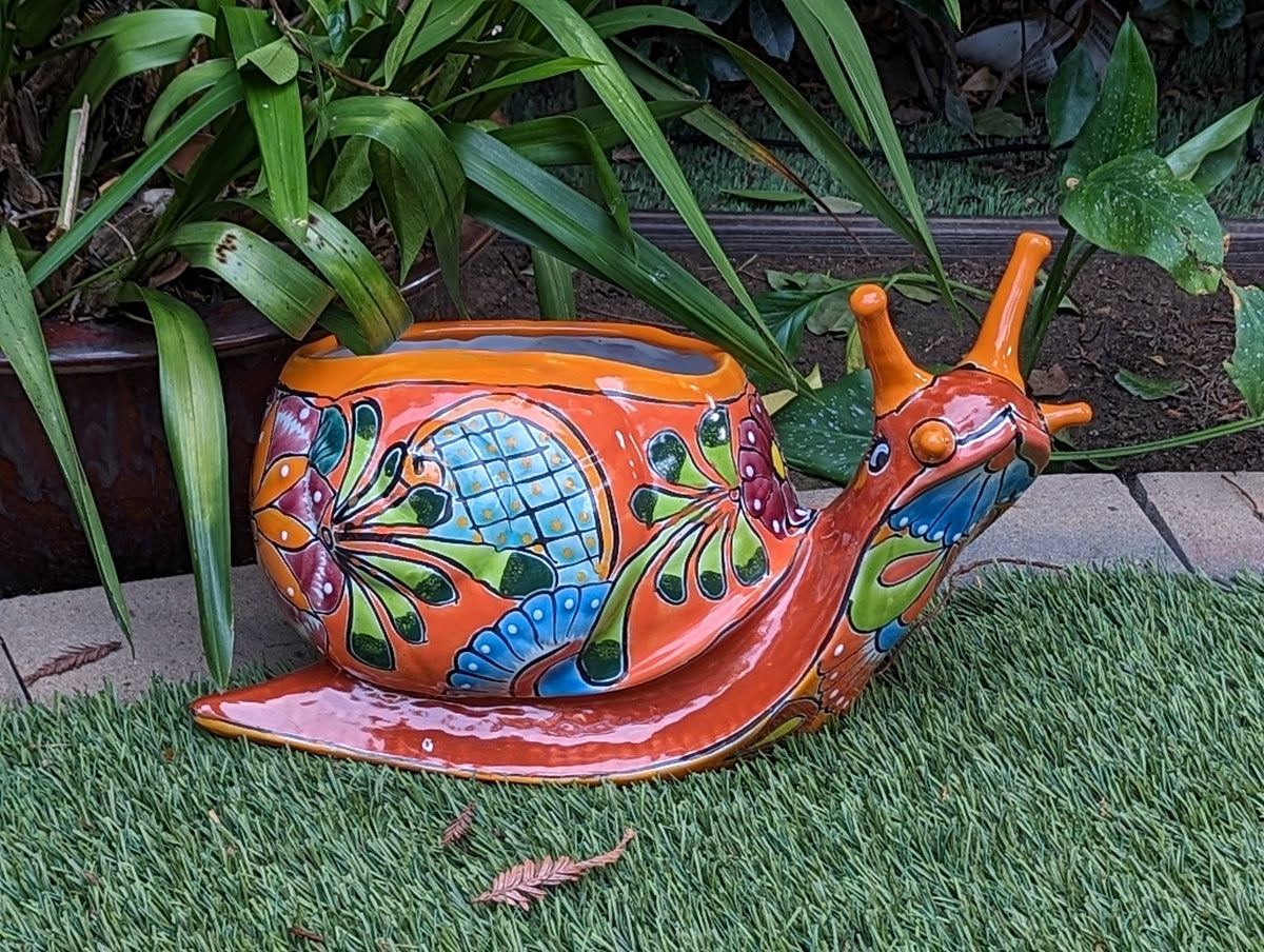 Talavera Snail Planter, Ceramic Mexican Planter Pot for Indoor Home Decor or Outdoor Garden Decor is also Exquisite Hand Painted Yard Art