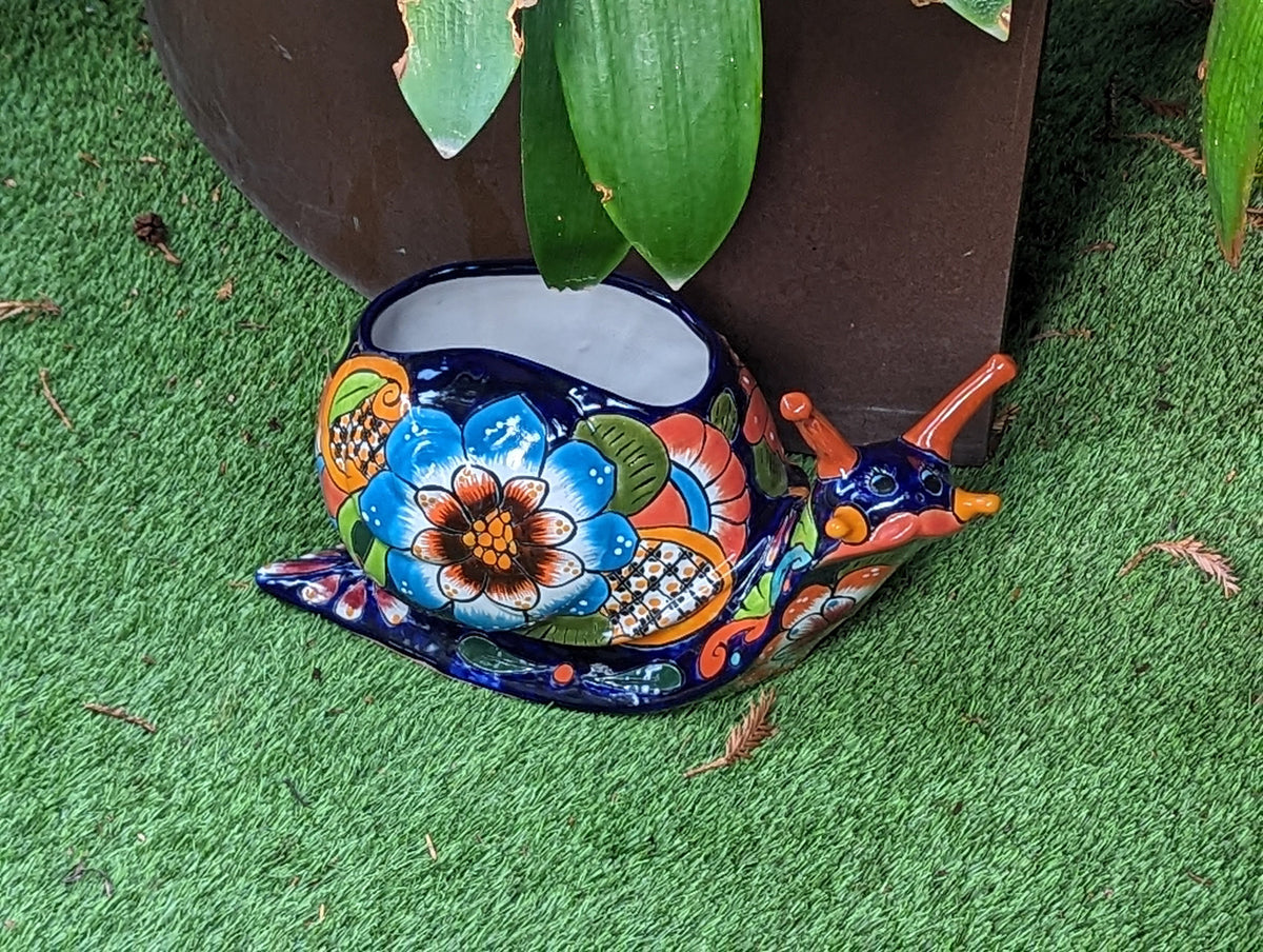 Talavera Snail Planter, Ceramic Mexican Planter Pot for Indoor Home Decor or Outdoor Garden Decor is also Exquisite Hand Painted Yard Art