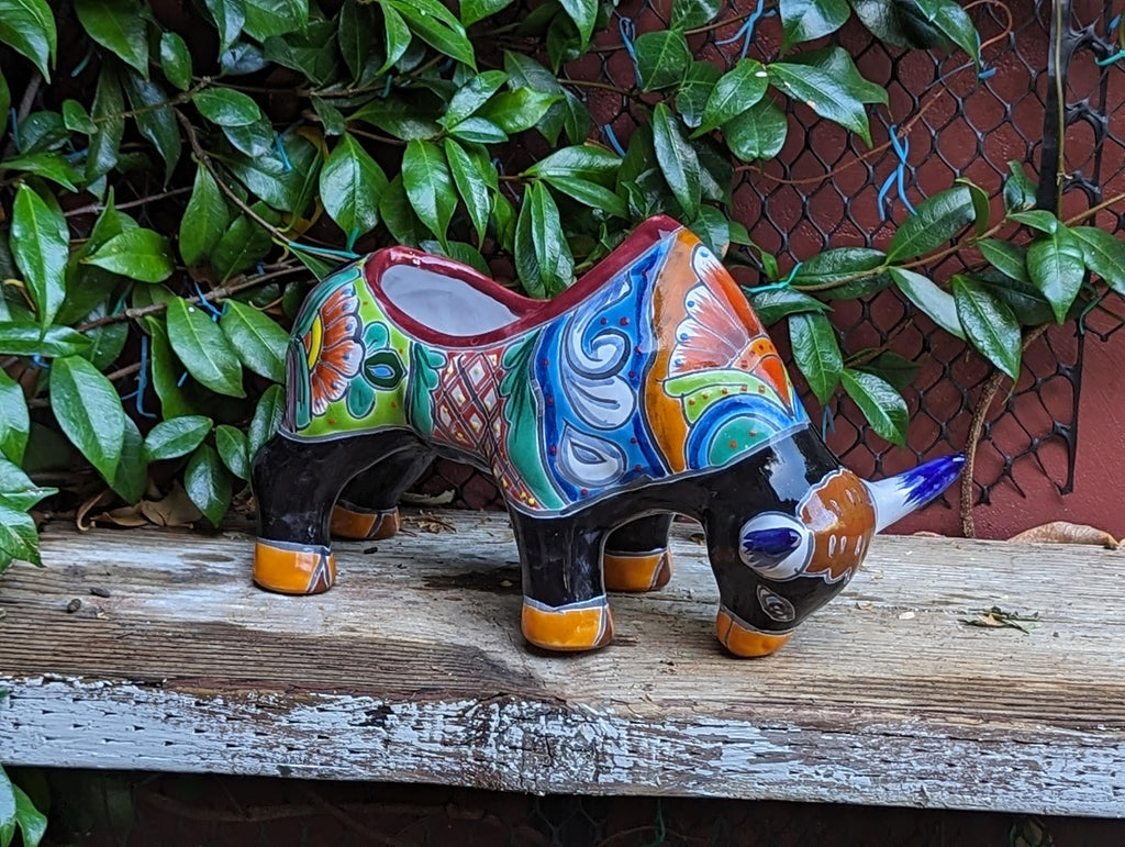 Talavera Bull Planter, Ceramic Mexican Planter Pot for Indoor Home Decor or Outdoor Garden Decor is also Exquisite Hand Painted Yard Art