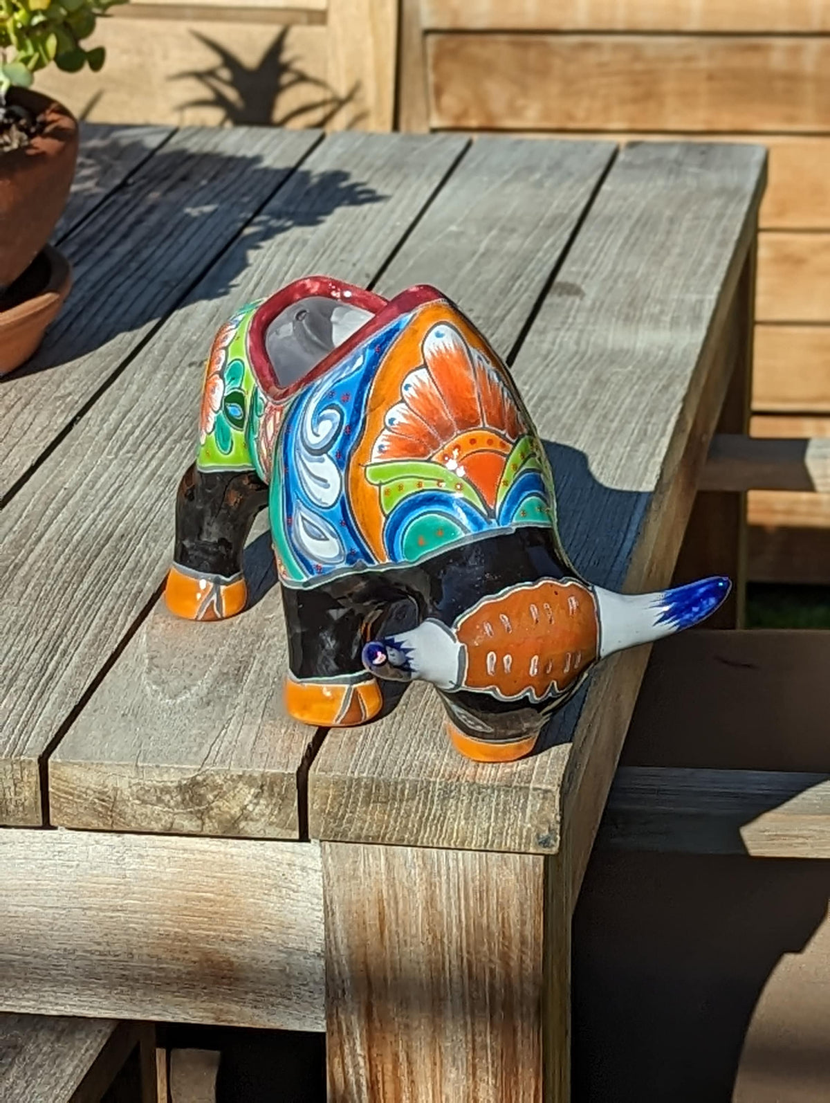 Talavera Bull Planter, Ceramic Mexican Planter Pot for Indoor Home Decor or Outdoor Garden Decor is also Exquisite Hand Painted Yard Art