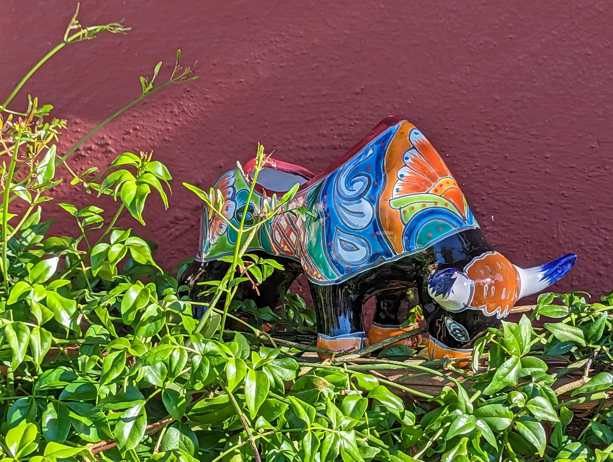 Talavera Bull Planter, Ceramic Mexican Planter Pot for Indoor Home Decor or Outdoor Garden Decor is also Exquisite Hand Painted Yard Art