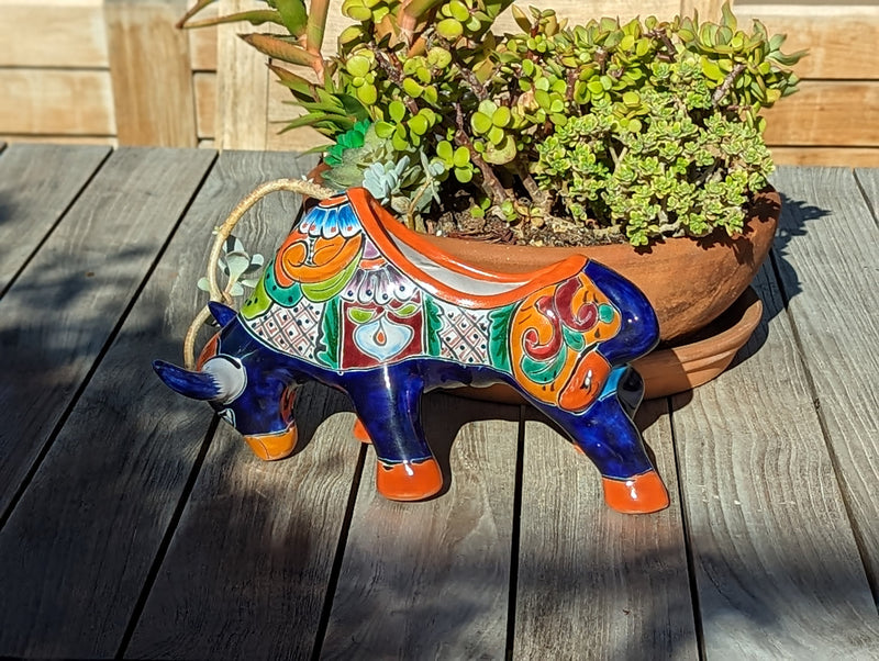 Talavera Bull Planter, Ceramic Mexican Planter Pot for Indoor Home Decor or Outdoor Garden Decor is also Exquisite Hand Painted Yard Art