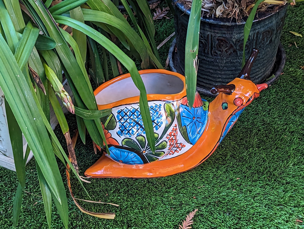 Talavera Snail Planter, Ceramic Mexican Planter Pot for Indoor Home Decor or Outdoor Garden Decor is also Exquisite Hand Painted Yard Art