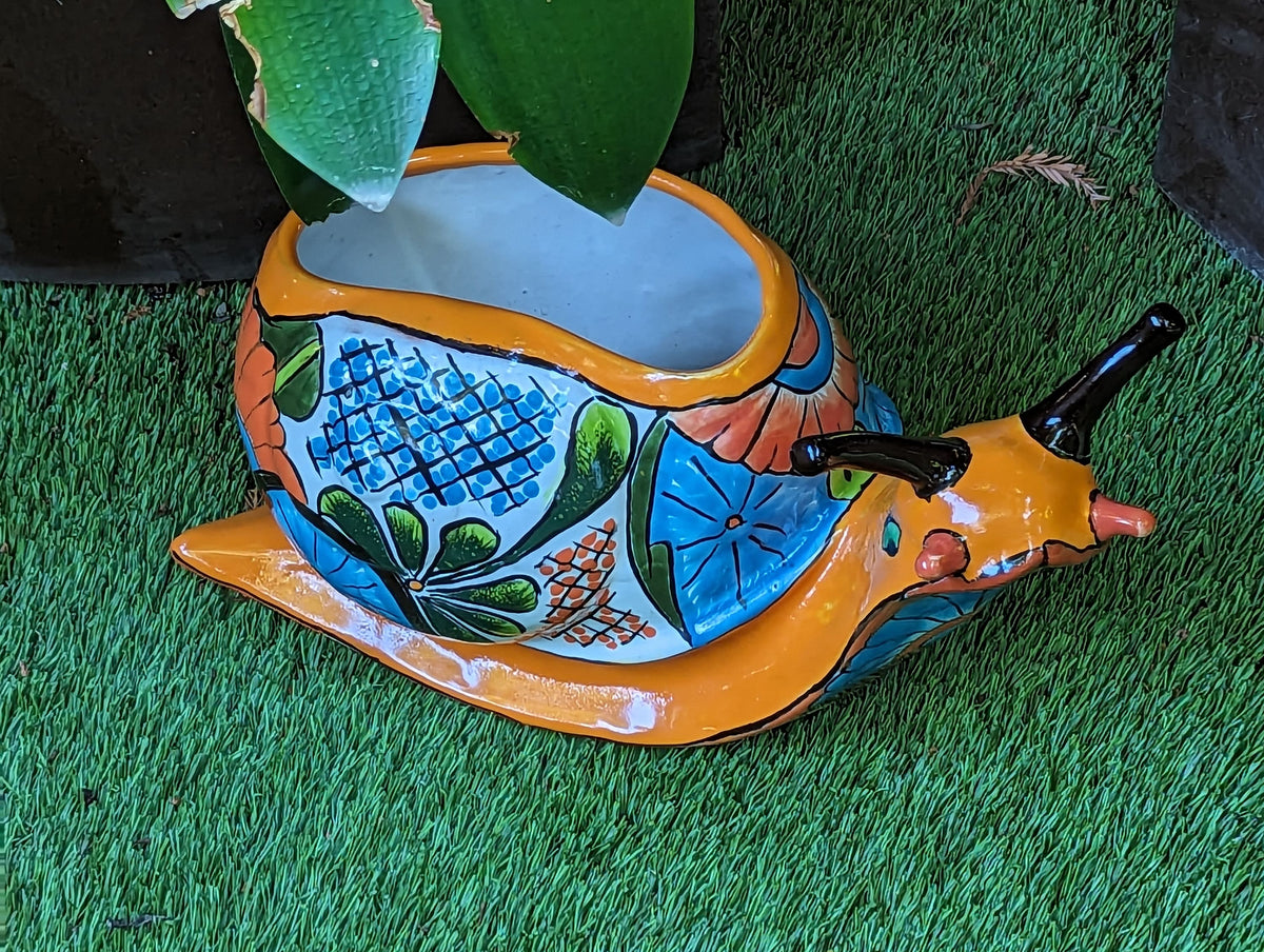 Talavera Snail Planter, Ceramic Mexican Planter Pot for Indoor Home Decor or Outdoor Garden Decor is also Exquisite Hand Painted Yard Art