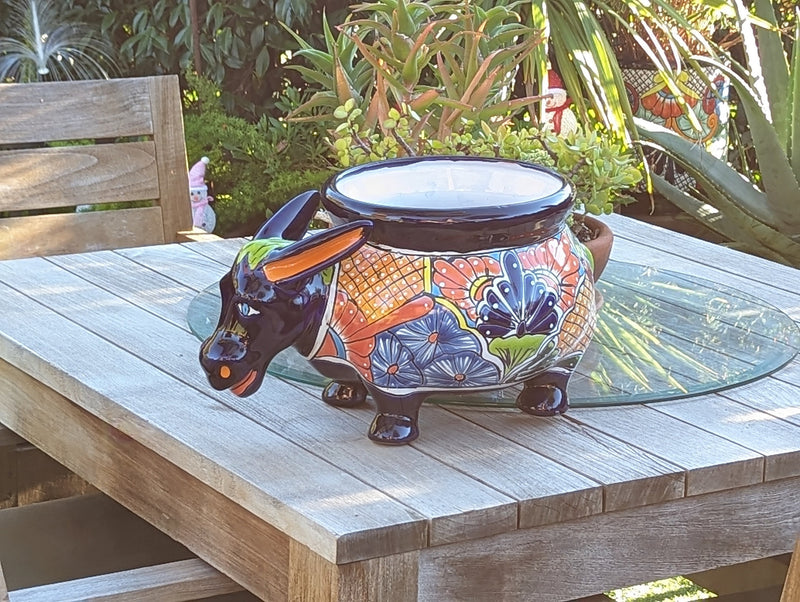 Talavera Donkey Planter is Hand Painted Ceramic Mexican Pottery | Colorful Planter Pot for Yard Art & Outdoor Garden Decor, Burro Flower Pot