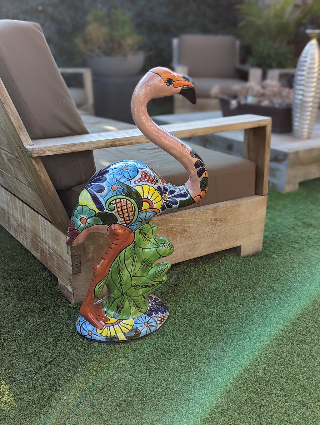 Pink Flamingo Home Decor or Yard Art, Talavera Pottery to use as Home Decor, Porch Decoration or Outdoor Decor