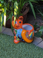 Talavera Cat Flower Pot, Ceramic Planter Home Decor, Indoor Outdoor Planter Pot, Mexican Pottery Yard & Garden Decor, Handmade