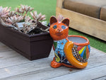 Talavera Cat Flower Pot, Ceramic Planter Home Decor, Indoor Outdoor Planter Pot, Mexican Pottery Yard & Garden Decor, Handmade