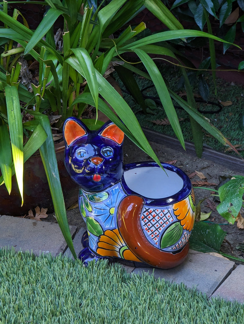 Talavera Cat Flower Pot, Ceramic Planter Home Decor is an Indoor or Outdoor Planter Pot | Yard & Garden Decor, Handmade Mexxican Pottery