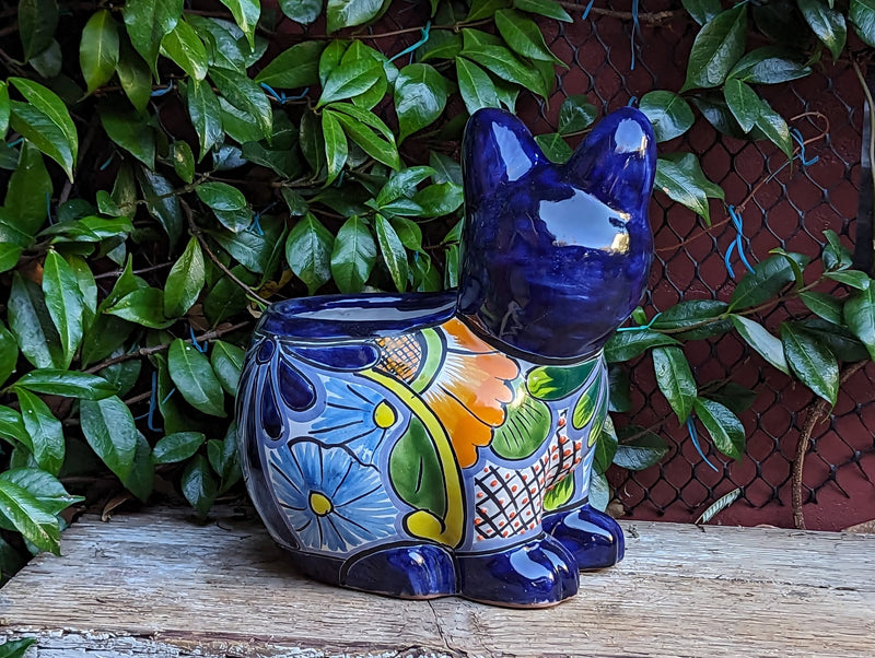 Talavera Cat Flower Pot, Ceramic Planter Home Decor is an Indoor or Outdoor Planter Pot | Yard & Garden Decor, Handmade Mexxican Pottery