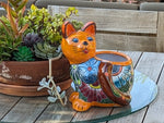 Talavera Cat Flower Pot, Ceramic Planter Home Decor is an Indoor or Outdoor Planter Pot | Yard & Garden Decor, Handmade Mexxican Pottery