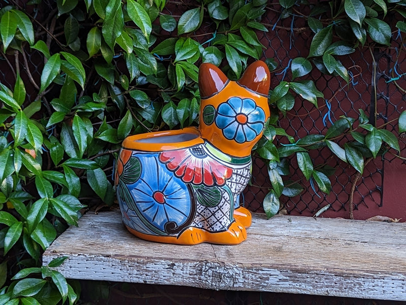 Talavera Cat Flower Pot, Ceramic Planter Home Decor is an Indoor or Outdoor Planter Pot | Yard & Garden Decor, Handmade Mexxican Pottery