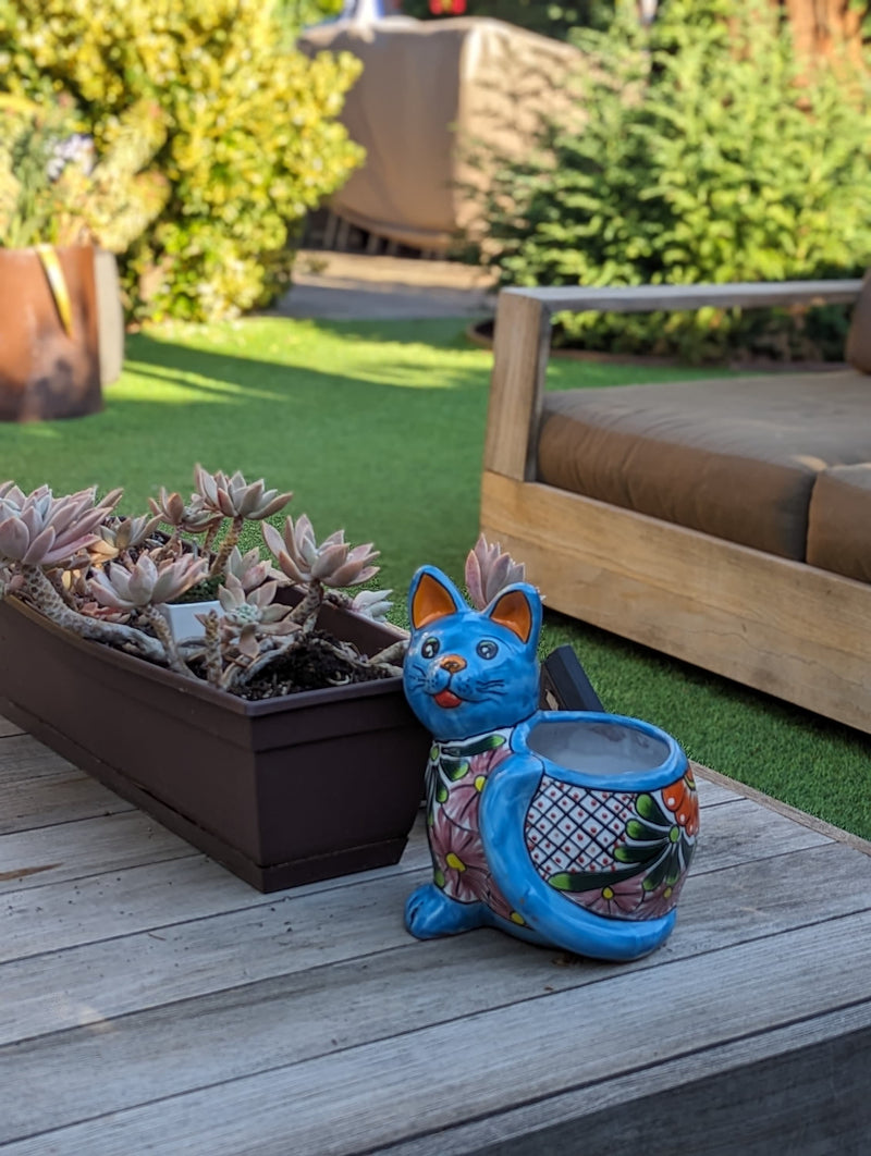 Talavera Cat Flower Pot, Ceramic Planter Home Decor is an Indoor or Outdoor Planter Pot | Yard & Garden Decor, Handmade Mexxican Pottery