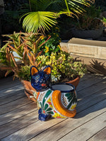 Talavera Cat Flower Pot, Ceramic Planter Home Decor is an Indoor or Outdoor Planter Pot | Yard & Garden Decor, Handmade Mexican Pottery