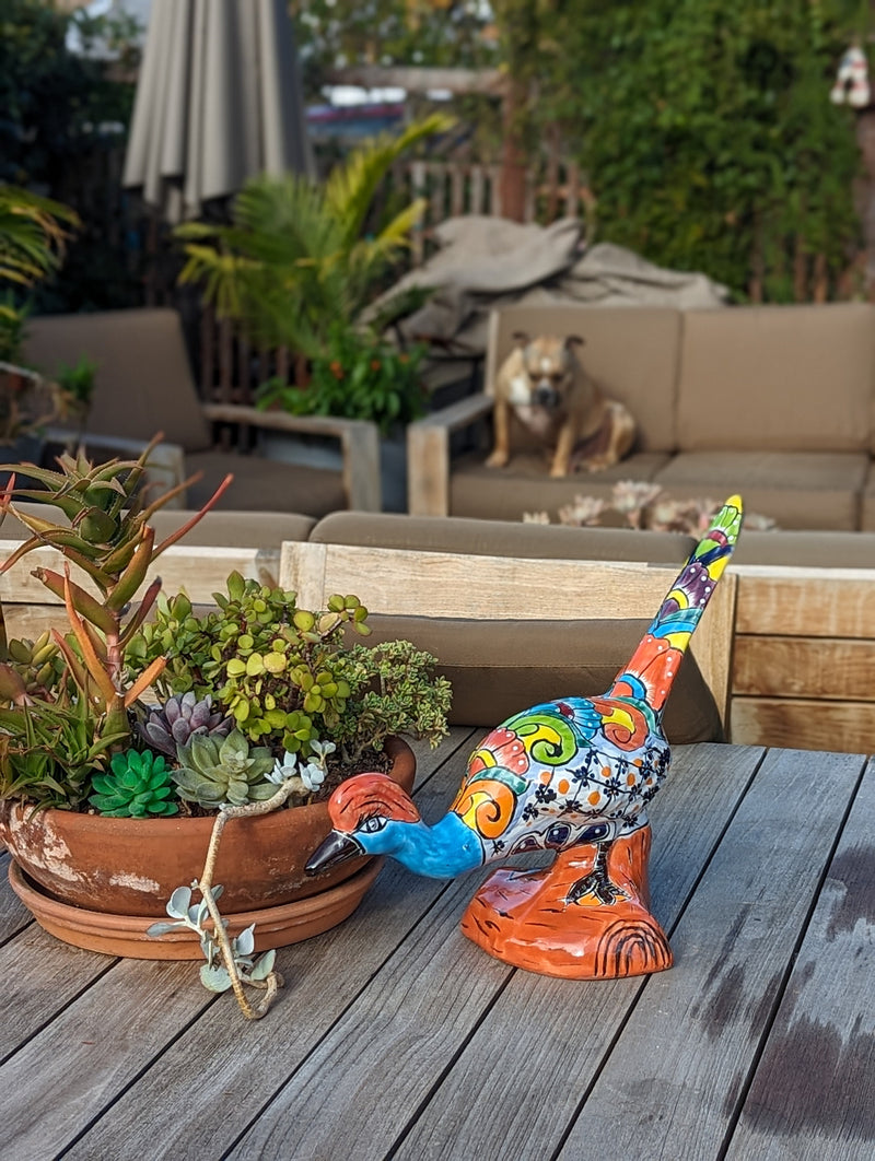 Talavera Roadrunner Garden Decor & Colorful Yard Art, Ceramic Outdoor Decor is a Unique Mexican Garden Art Decoration for Your Home or Yard