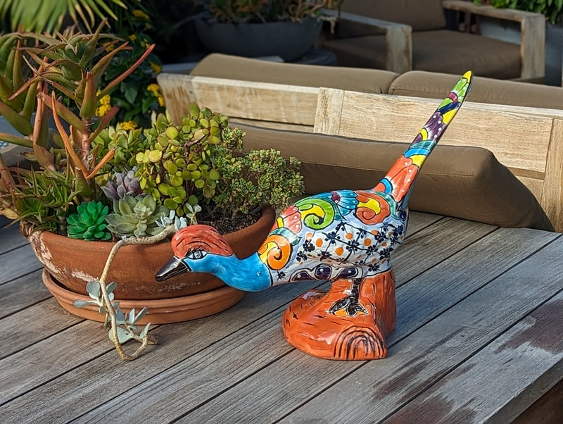 Talavera Roadrunner Garden Decor & Colorful Yard Art, Ceramic Outdoor Decor is a Unique Mexican Garden Art Decoration for Your Home or Yard