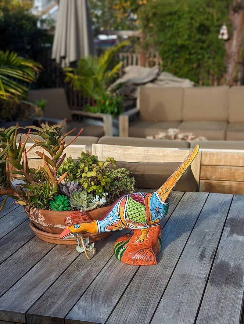 Talavera Roadrunner Garden Decor & Colorful Yard Art, Ceramic Outdoor Decor is a Unique Mexican Garden Art Decoration for Your Home or Yard