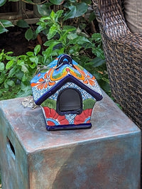 Ceramic Bird Feeder Talavera Pottery, Decorative Outdoor Hanging Feeder Station, Handmade Mexican Pottery to Attract Wild Birds