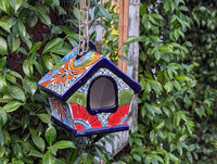 Ceramic Bird Feeder Talavera Pottery, Decorative Outdoor Hanging Feeder Station, Handmade Mexican Pottery to Attract Wild Birds