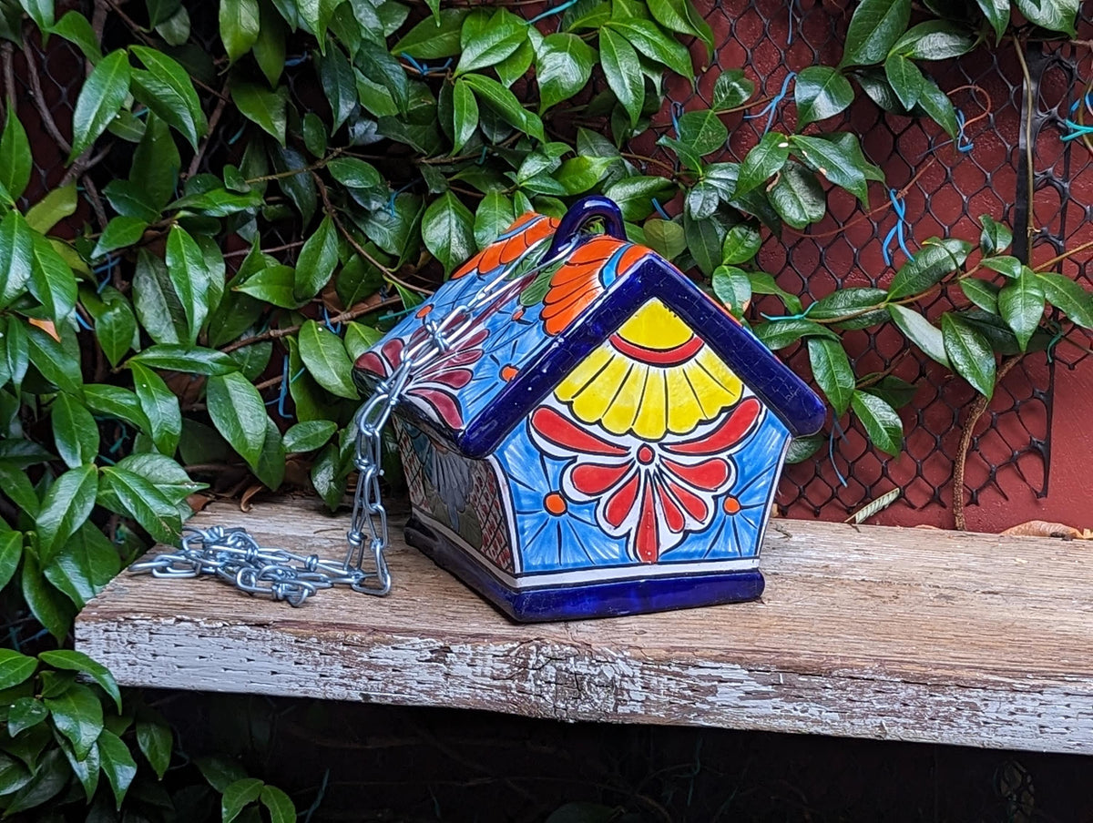 Ceramic Bird Feeder Talavera Pottery, Decorative Outdoor Hanging Feeder Station, Handmade Mexican Pottery to Attract Wild Birds