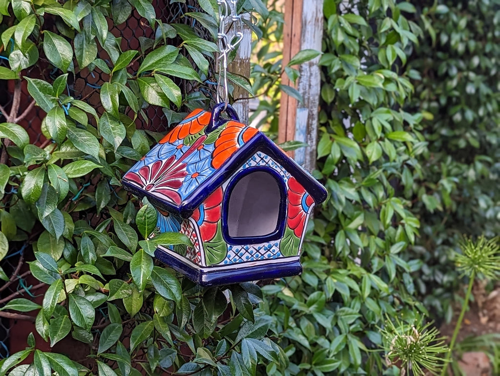 Ceramic Bird Feeder Talavera Pottery, Decorative Outdoor Hanging Feeder Station, Handmade Mexican Pottery to Attract Wild Birds