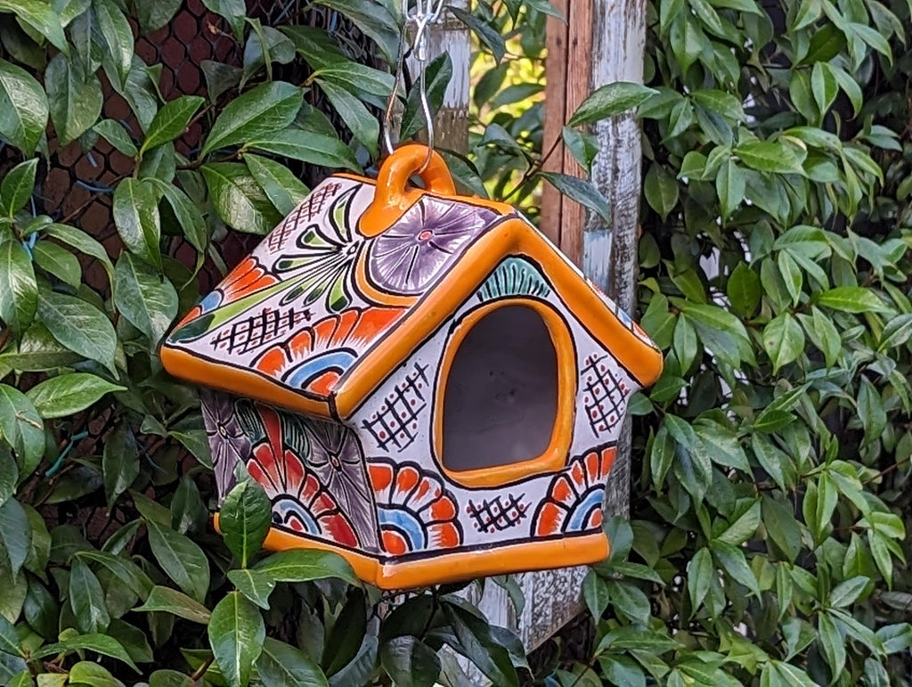 Ceramic Bird Feeder Talavera Pottery, Decorative Outdoor Hanging Feeder Station, Handmade Mexican Pottery to Attract Wild Birds