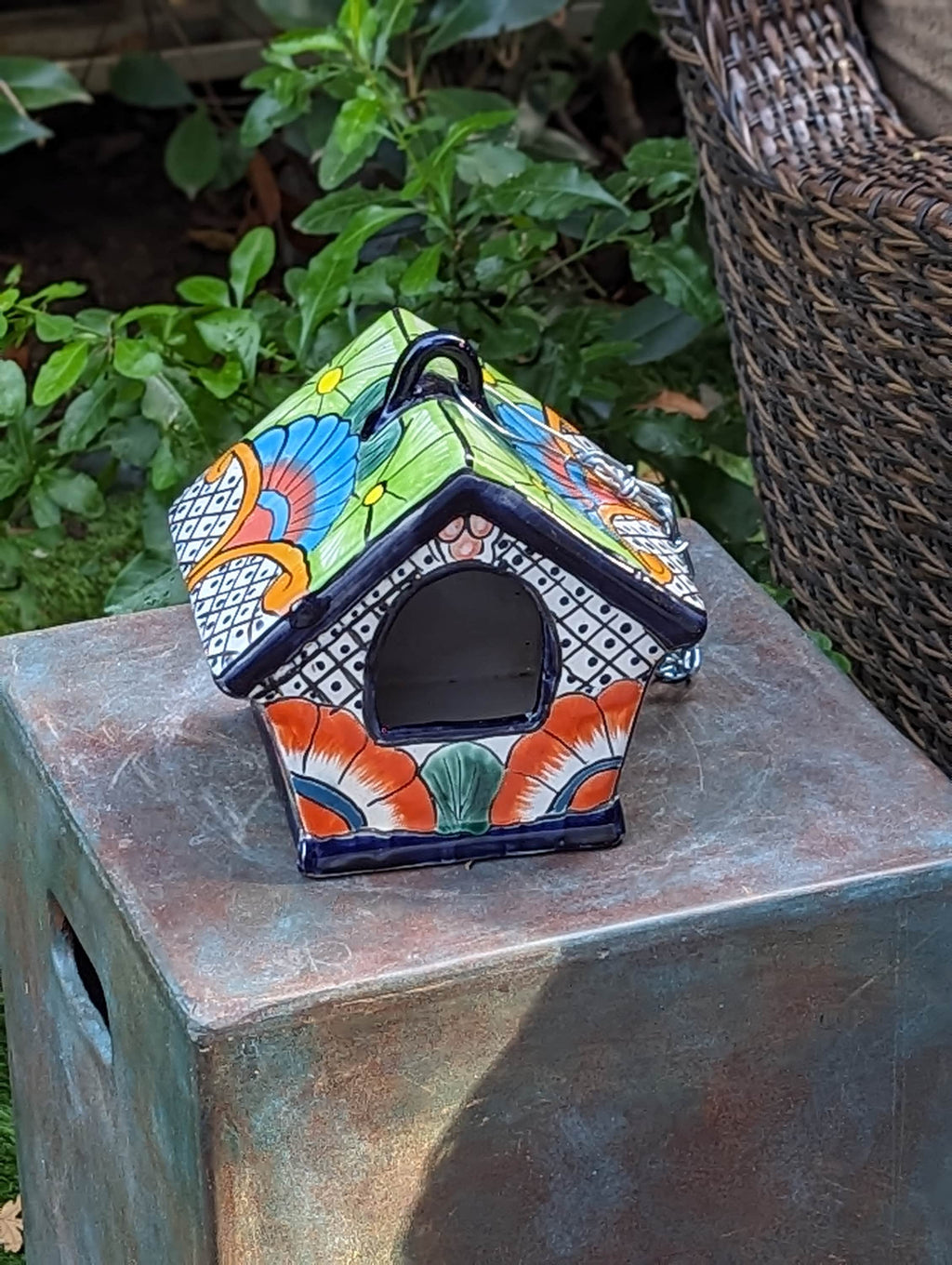 Ceramic Bird Feeder Talavera Pottery, Decorative Outdoor Hanging Feeder Station, Handmade Mexican Pottery to Attract Wild Birds