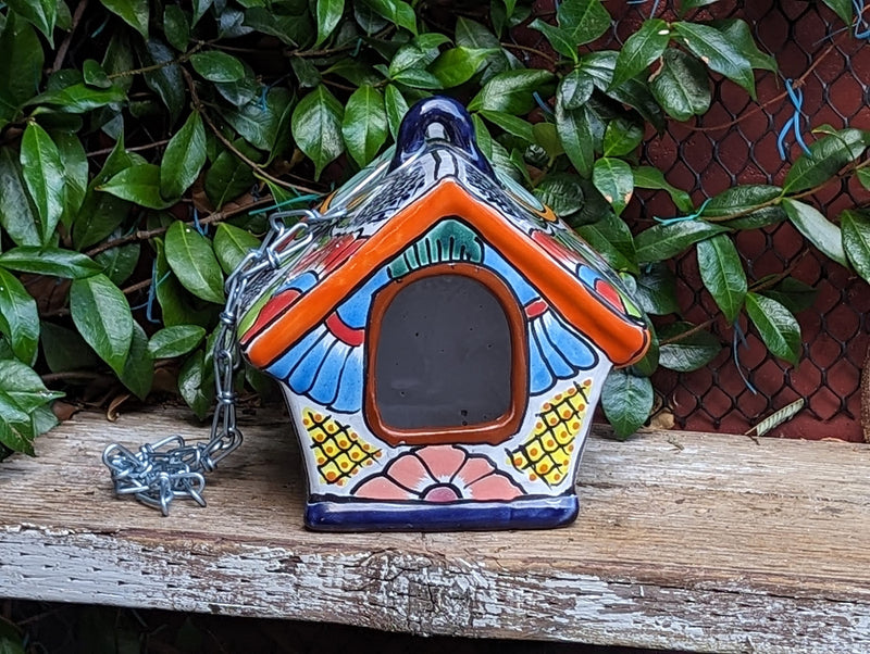 Ceramic Bird Feeder Talavera Pottery, Decorative Outdoor Hanging Feeder Station, Handmade Mexican Pottery to Attract Wild Birds