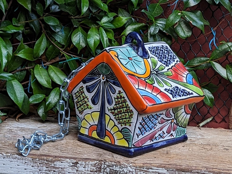 Ceramic Bird Feeder Talavera Pottery, Decorative Outdoor Hanging Feeder Station, Handmade Mexican Pottery to Attract Wild Birds