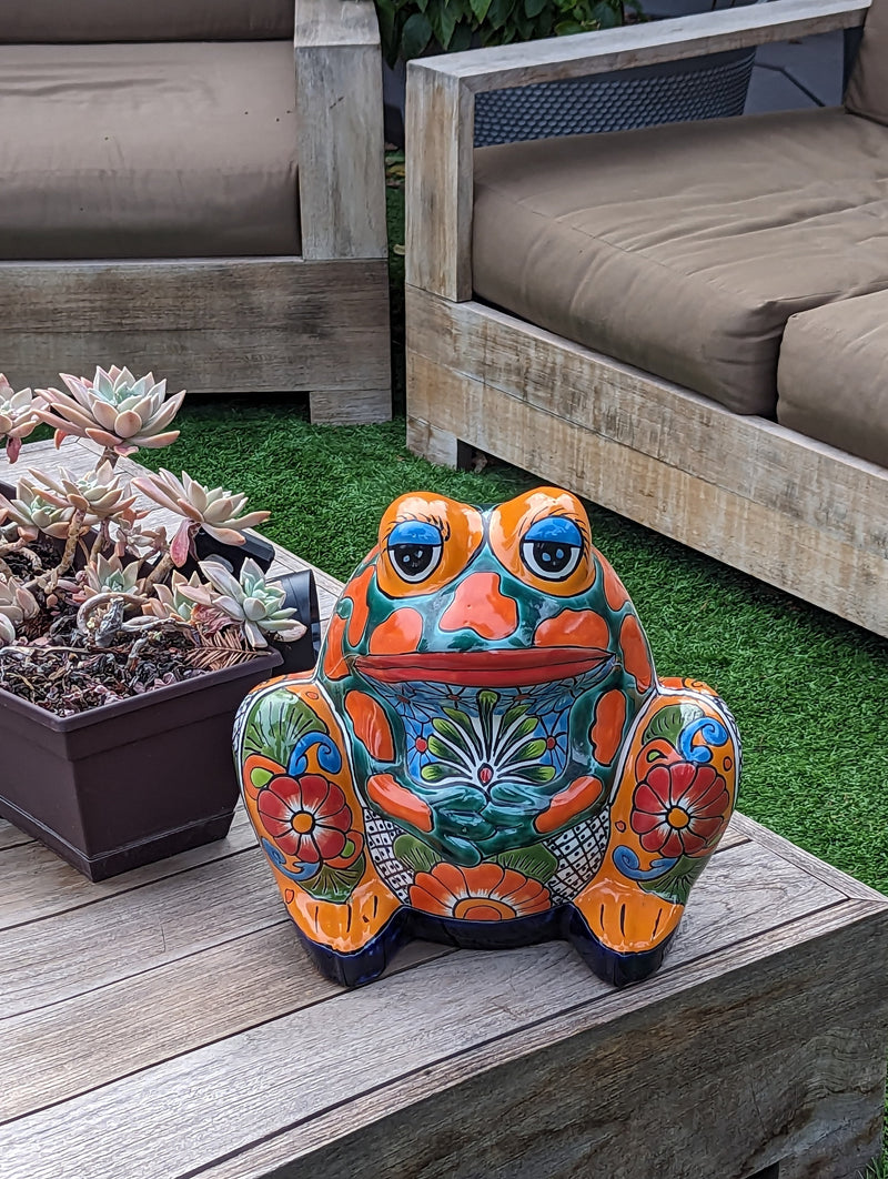 Talavera Frog Flower Pot | Ceramic Pottery for Indoor or Outdoor Planter Pot, Handmade Mexican Home Decor, Garden Decor & Yard Art