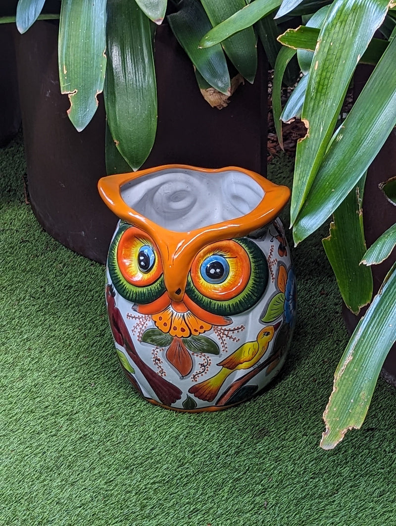 Ceramic Planter Garden Decor is a Gorgeous Talavera Owl Flower Pot Bursting with Birds & Color | Use as Outdoor or Indoor Decor | 14&quot; Tall