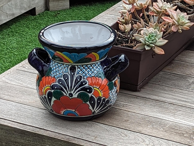 10.5" Round Planters | Ceramic Flower Pot is Handmade Talavera Pottery for Outdoor Garden Decor, Indoor Home Decor or Housewarming Gift