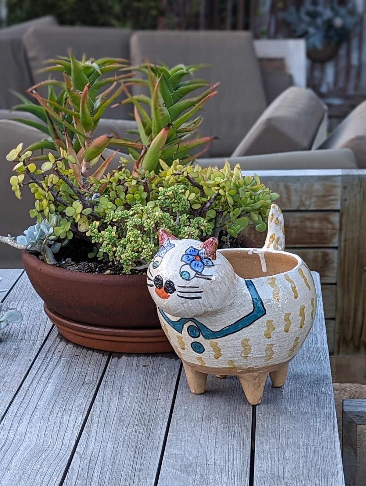 Fat Cat Planter, Ceramic Flower Pot, Handmade Mexican Pottery from Atzompa, Mexico, Home Decor, Indoor or Outdoor Decor, Charming Plant Pot