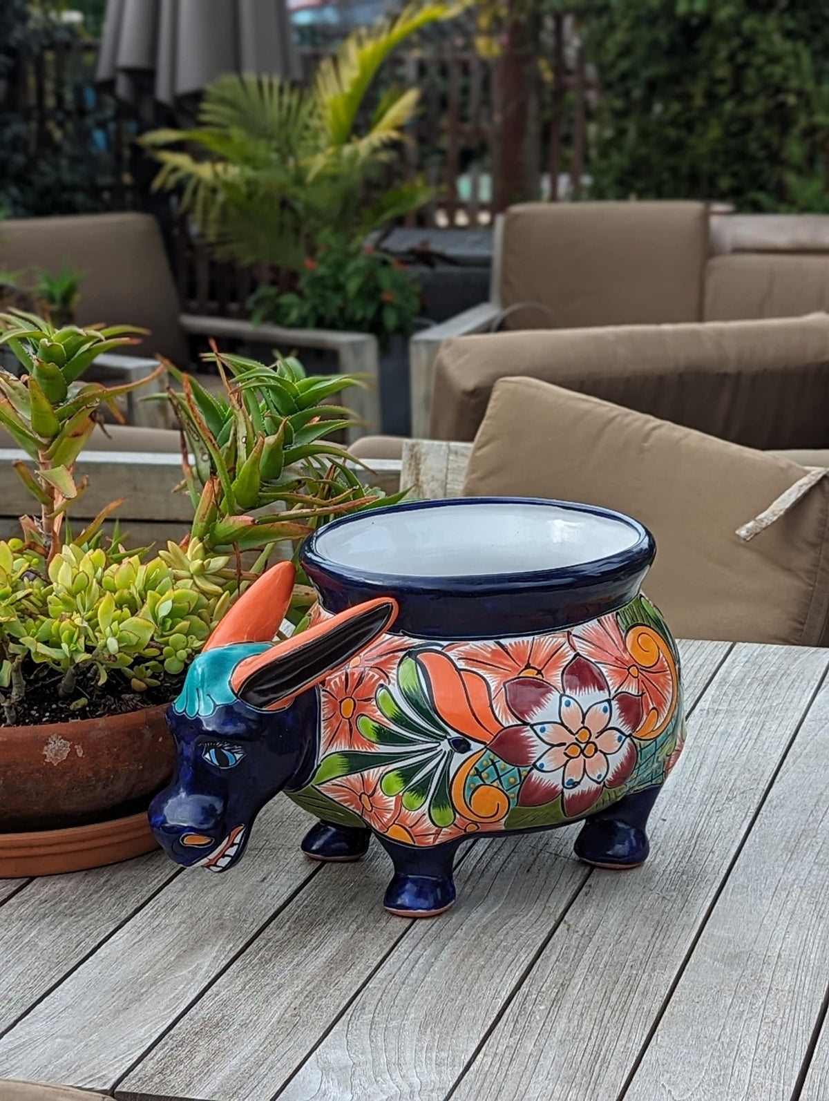 Talavera Donkey Planter is Hand Painted Ceramic Mexican Pottery | Colorful Planter Pot for Yard Art & Outdoor Garden Decor, Burro Flower Pot