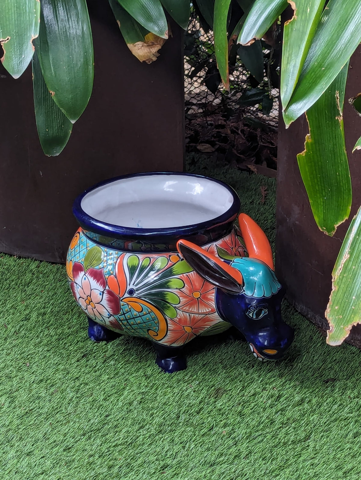 Talavera Donkey Planter is Hand Painted Ceramic Mexican Pottery | Colorful Planter Pot for Yard Art & Outdoor Garden Decor, Burro Flower Pot
